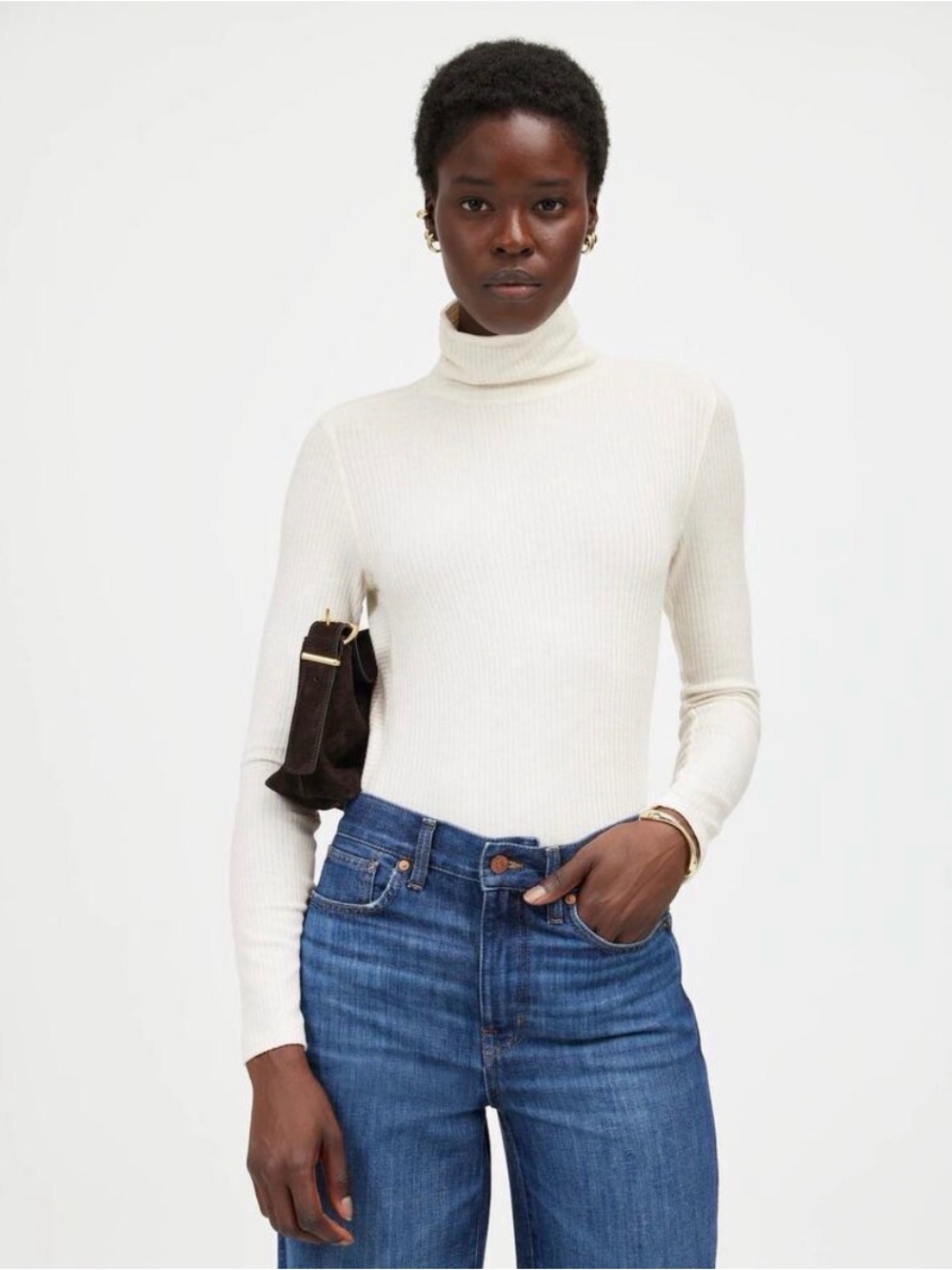 Madewell Women Cream Turtleneck Sweater - Classic Lightweight Knit
